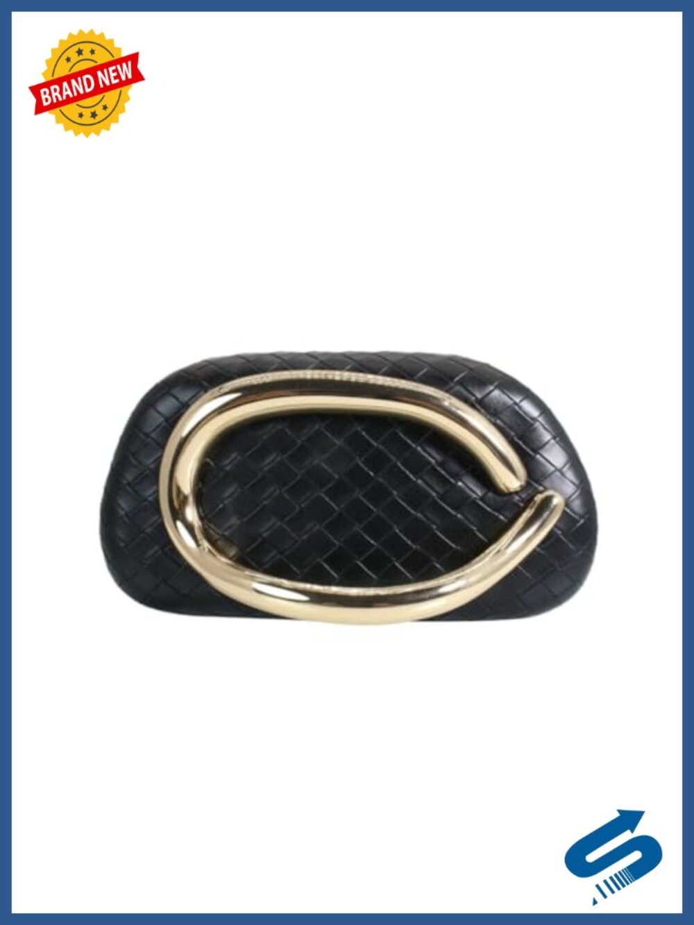Woven PU Leather Clutch with Metal Handle & Removable Chain Evening Bag